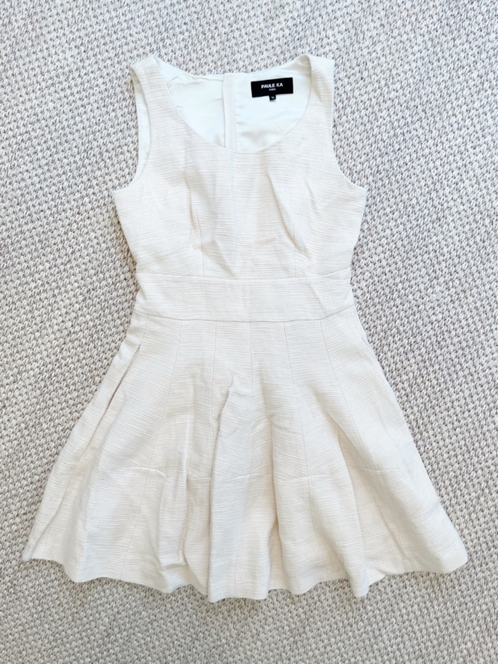 Paule Ka Paris Ivory Textured Cotton Fit & Flare Dress Size EU38 6 US Sleeveless